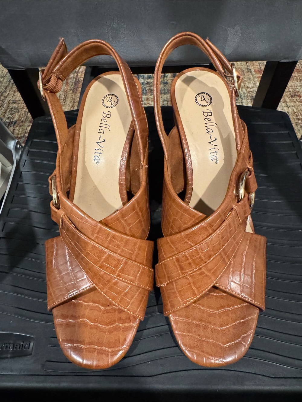 Bella Vita Cognac Croc-Embossed Crisscross Slingback Sandals
